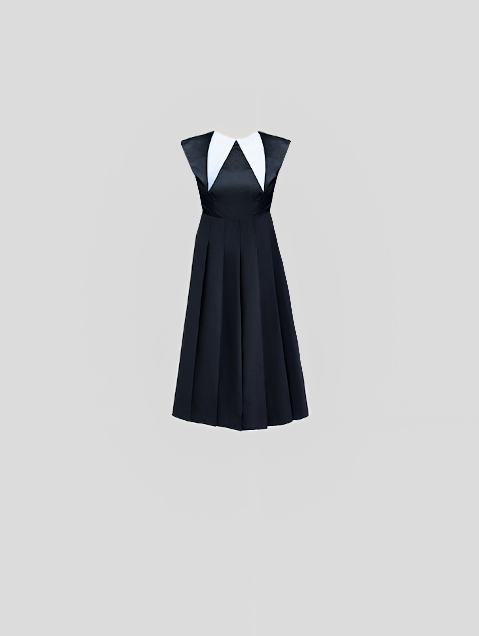 black pleated dress for women, crisp pleats black dress, pleated office dress, WERQ black dress, white collar dress India, feminine structured formalwear, elegant black office outfit, power dress with contrast collar, pleated silhouette women’s fashion, p