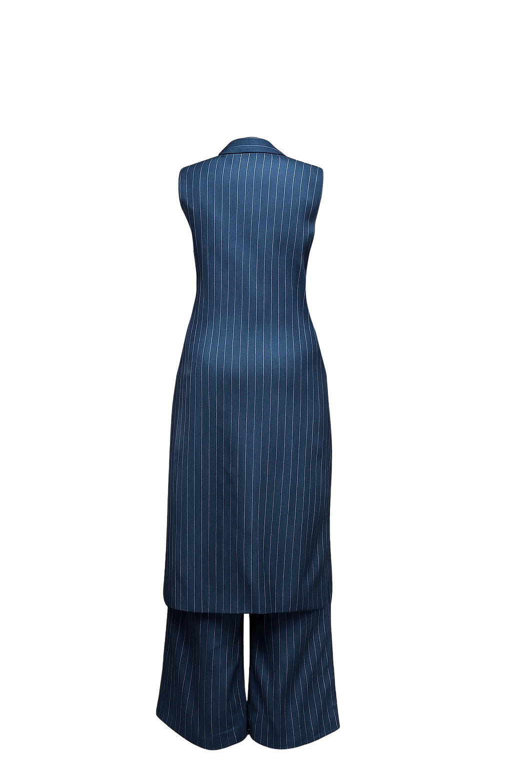 The Executive Set – Blue Pinstripe Co-ord Set with Wide-leg Pants and Long Jacket