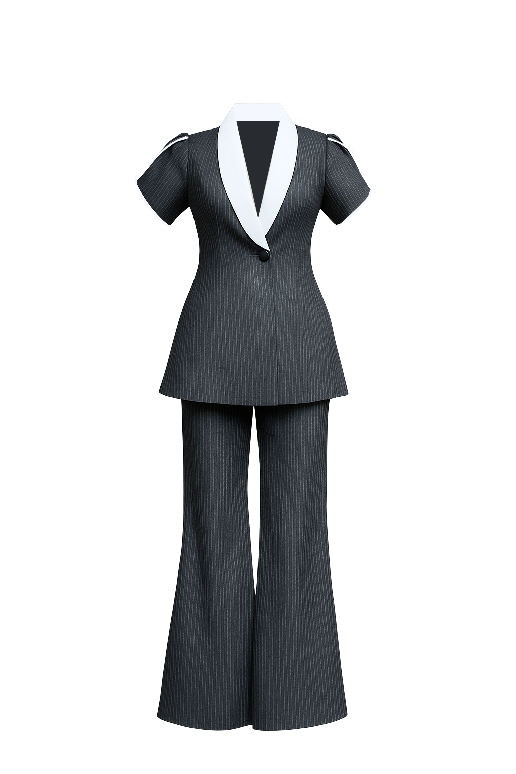 The Statute– Grey Feminine Pinstripe Suit with Boot-Cut Pants