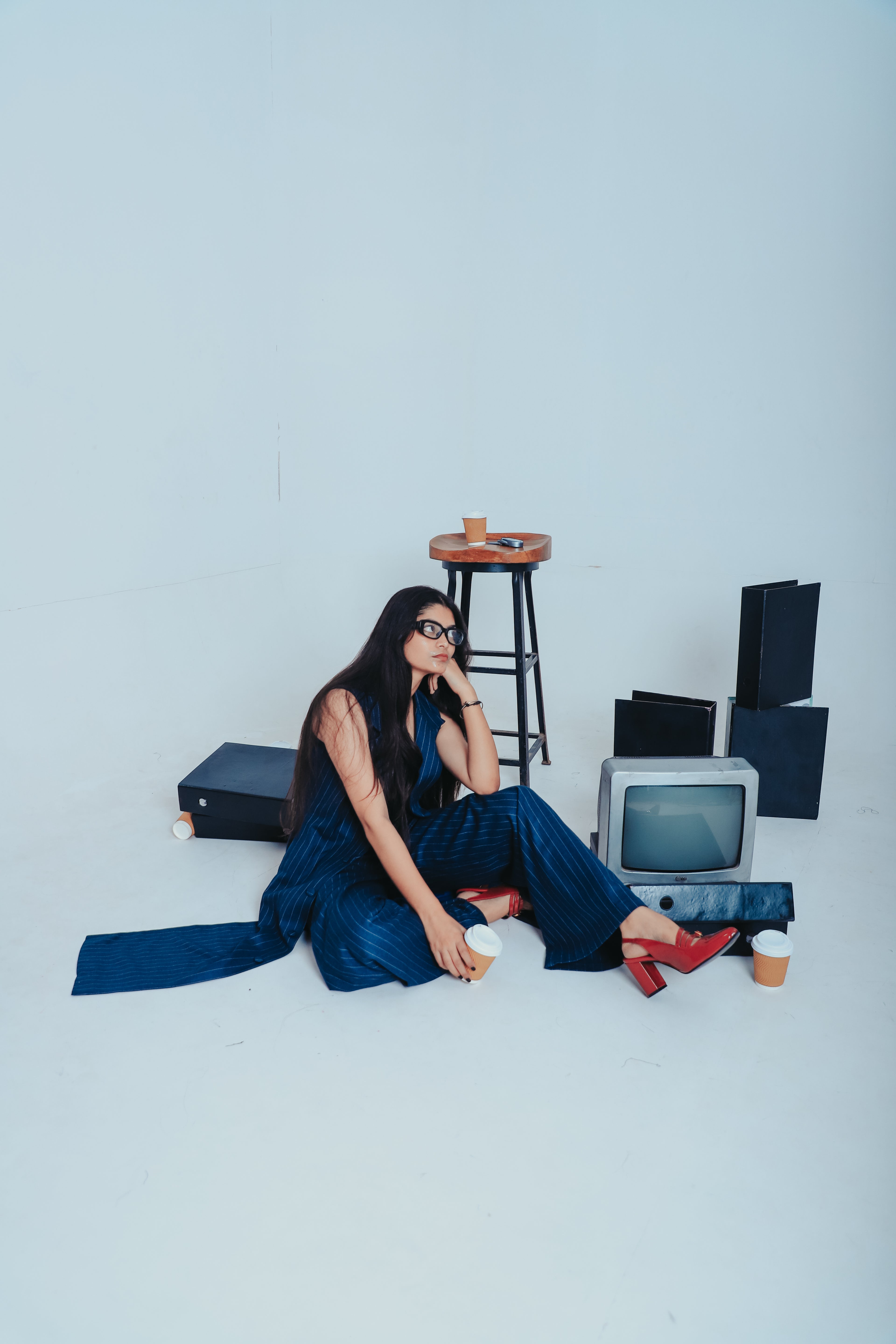 The Executive Set — Long Jacket & Wide-Leg Blue Pinstripe Co-ord