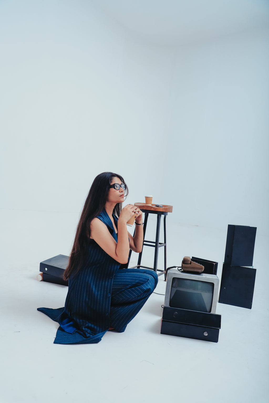 The Executive Set — Long Jacket & Wide-Leg Blue Pinstripe Co-ord