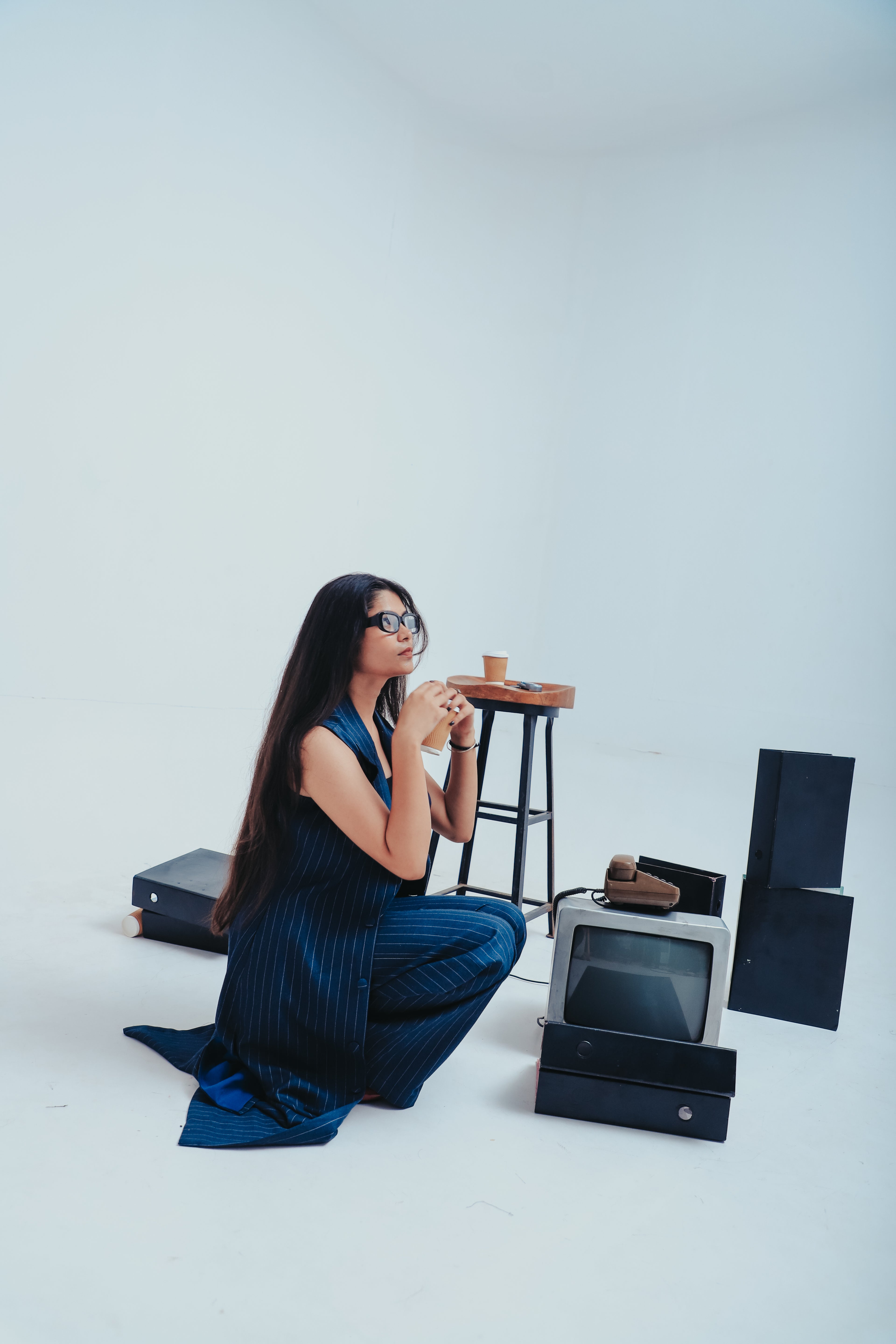 The Executive Set — Long Jacket & Wide-Leg Blue Pinstripe Co-ord