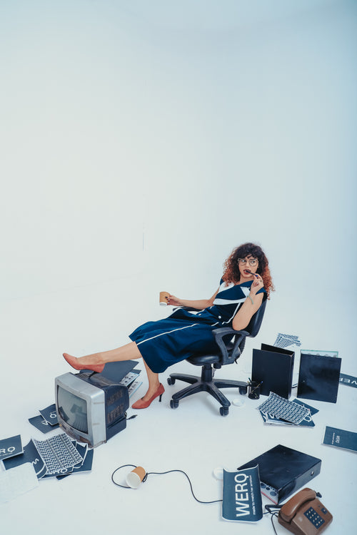 The Origin Dress – Blue Double-Breasted Dress with Designer Lapel