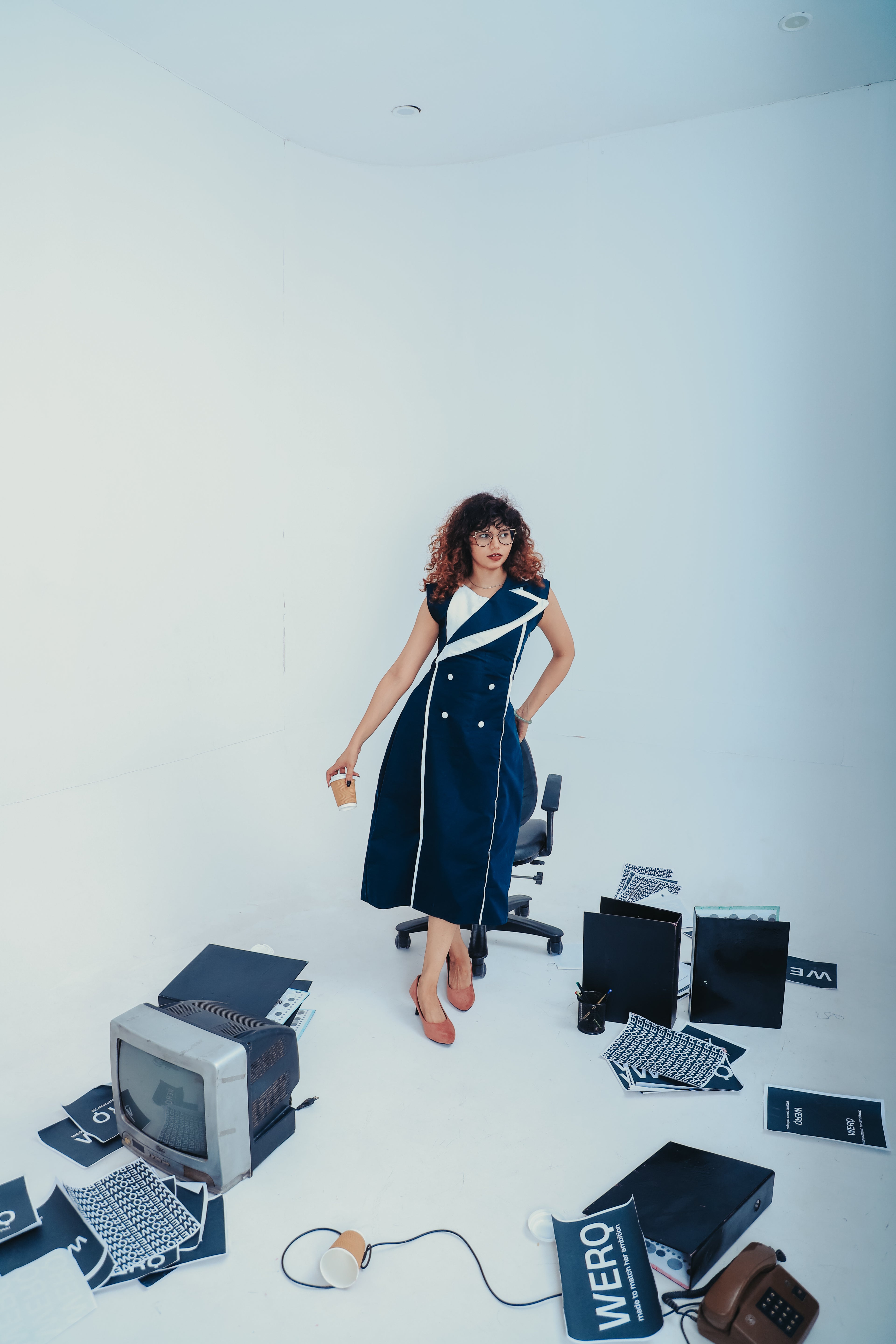 The Origin Dress – Blue Double-Breasted Dress with Designer Lapel