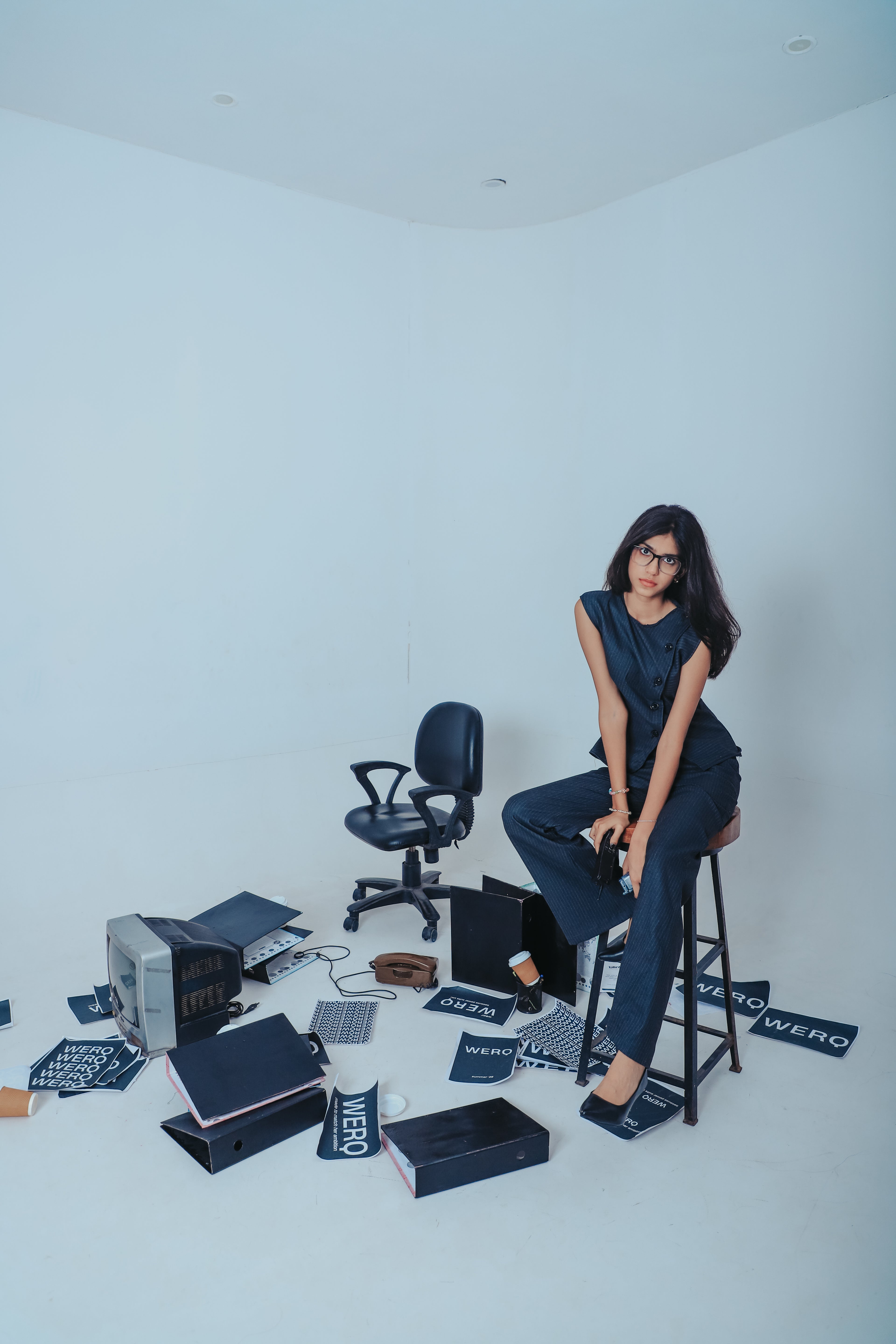 The Siren Top — Grey Pinstripes with Diagonal Closure