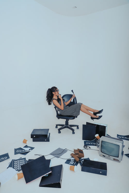 The Fold Dress – Black Pinstripe Dress with Sculpted Neckline