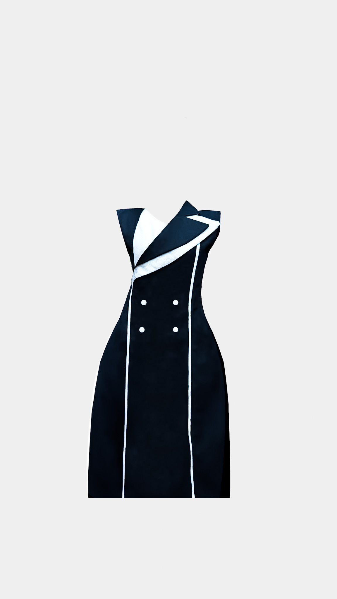 office dress blue color, smart tailored dress for women, double-button dress formal, boss lady navy dress, formal business attire for Indian women, fashion for corporate leaders, high-level officewear India, navy dress with white contrast, stylish officew