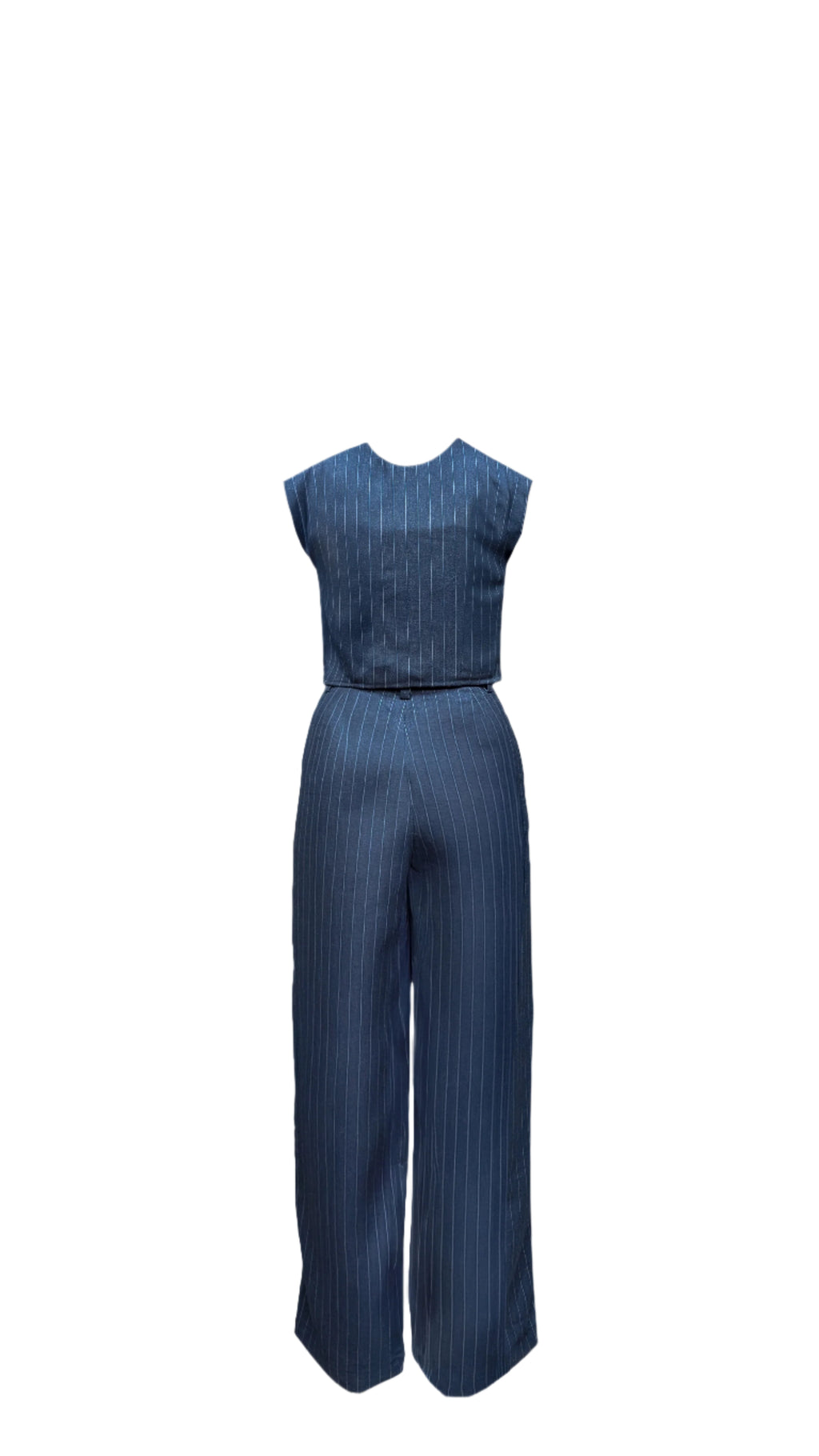 professional pinstripe outfit, WERQ wide leg pant set, elegant pinstripe women’s co-ord, statement blazer outfit, smart Indian officewear, blue co-ord with power, premium blazer pant suit India, tailored work set for female founders, comfortable yet sleek