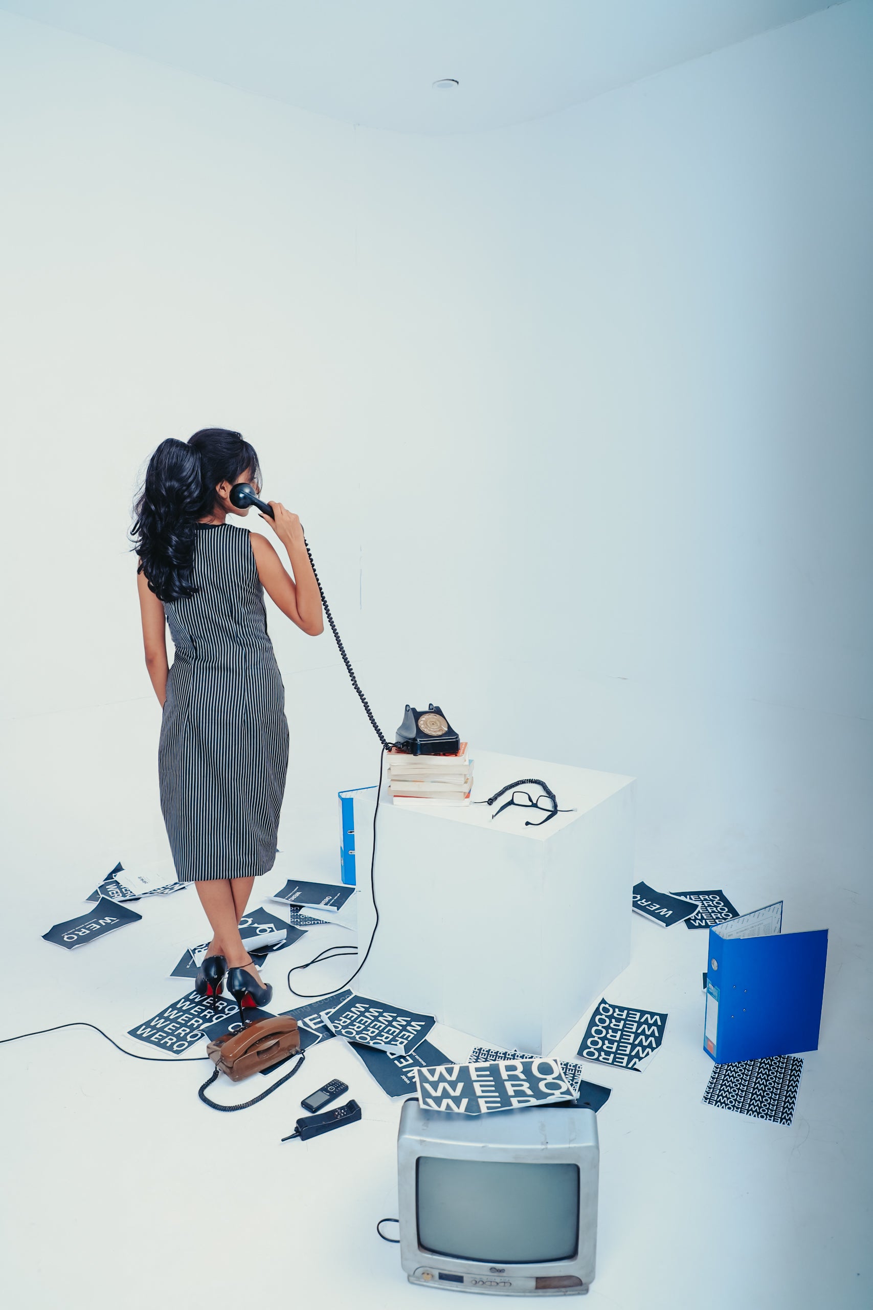 The Fold Dress – Black Pinstripe Dress with Sculpted Neckline