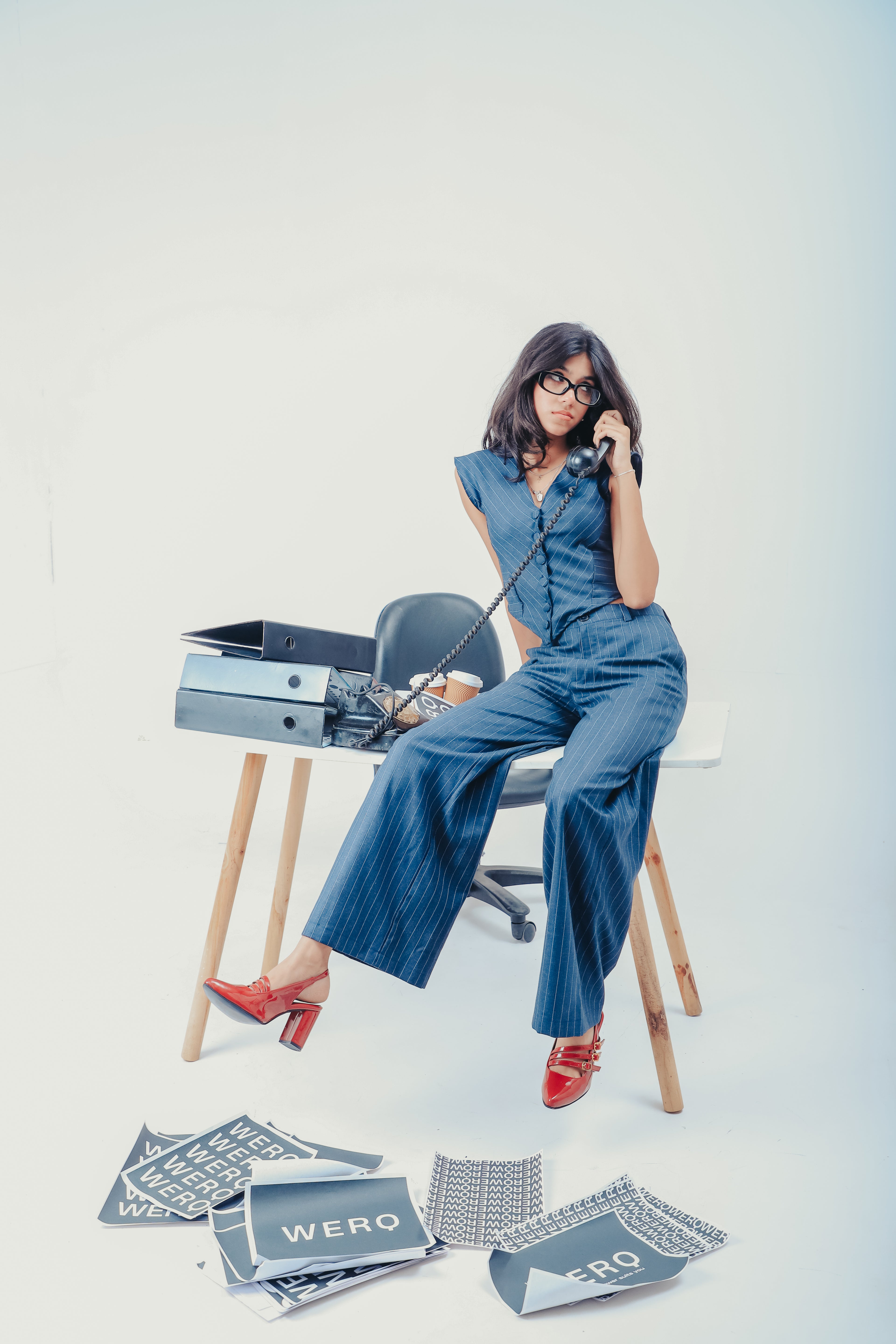 The Veto Wide-Leg Pants — Blue Pinstripes