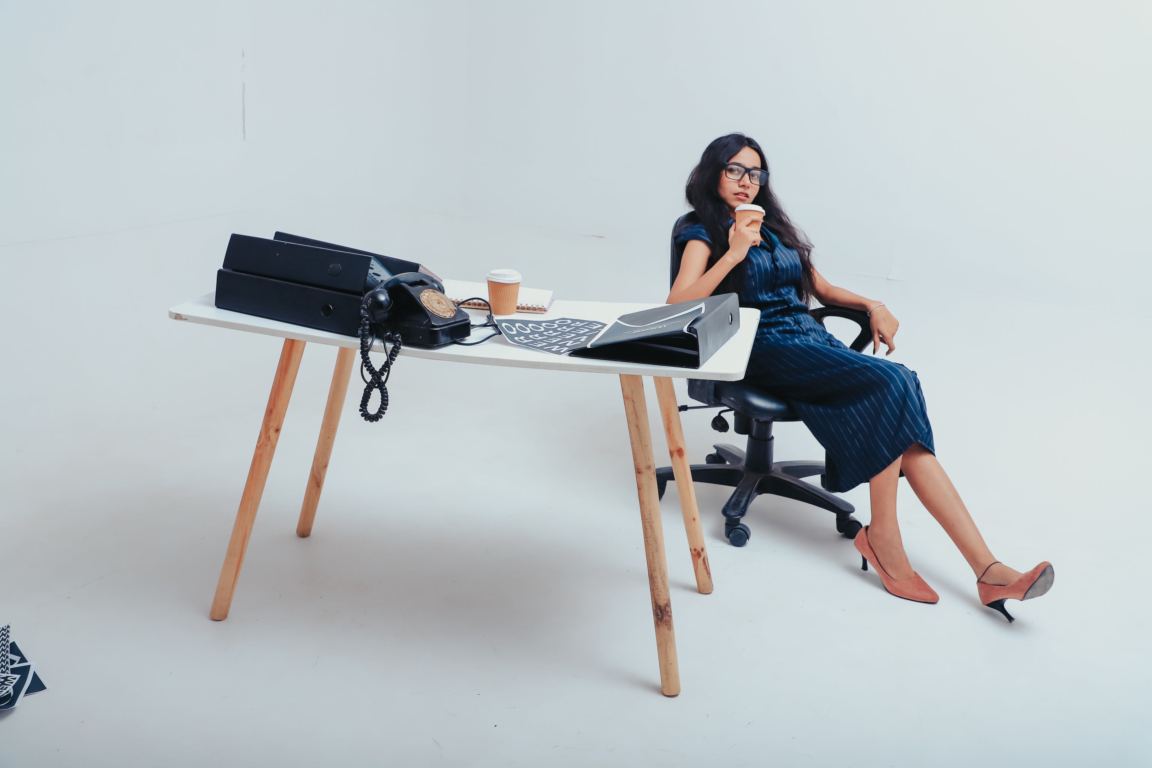 The Prime Dress — Blue Double-Collar Tailored Dress