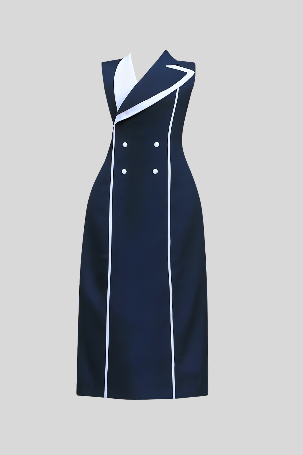 The Origin Dress – Blue Double-Breasted Dress with Designer Lapel