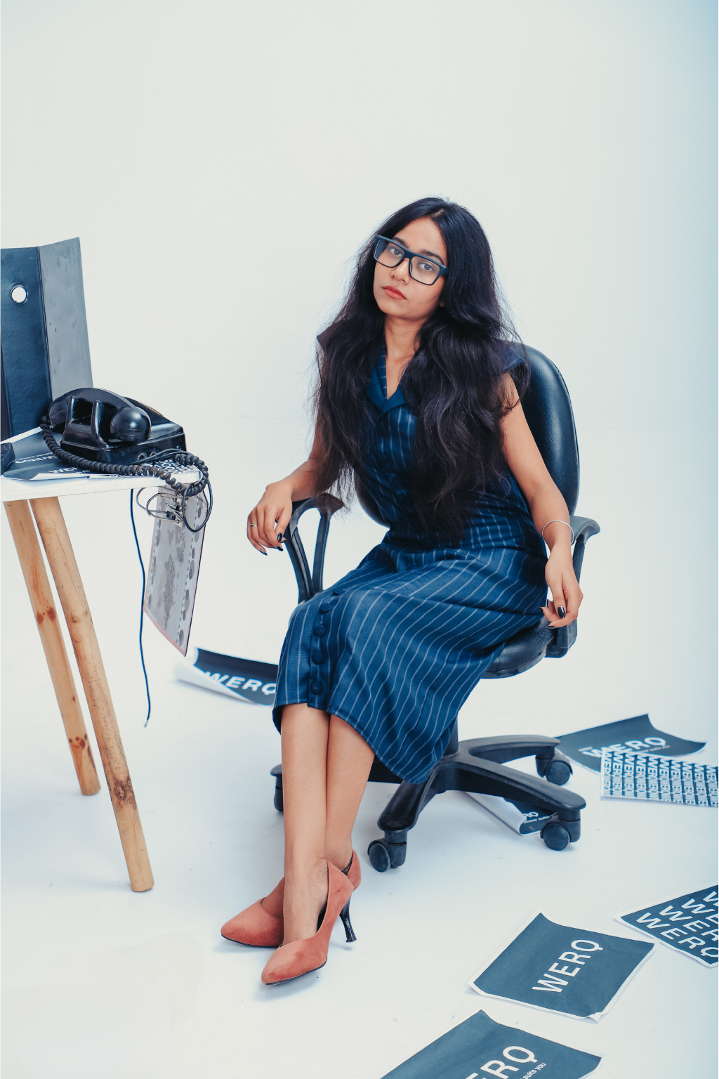 The Prime Dress — Blue Double-Collar Tailored Dress